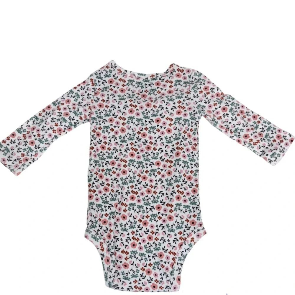 Carter’s Child Of Mine Pink Green White Boho Floral Ruffle Long Sleeve Bodysuit